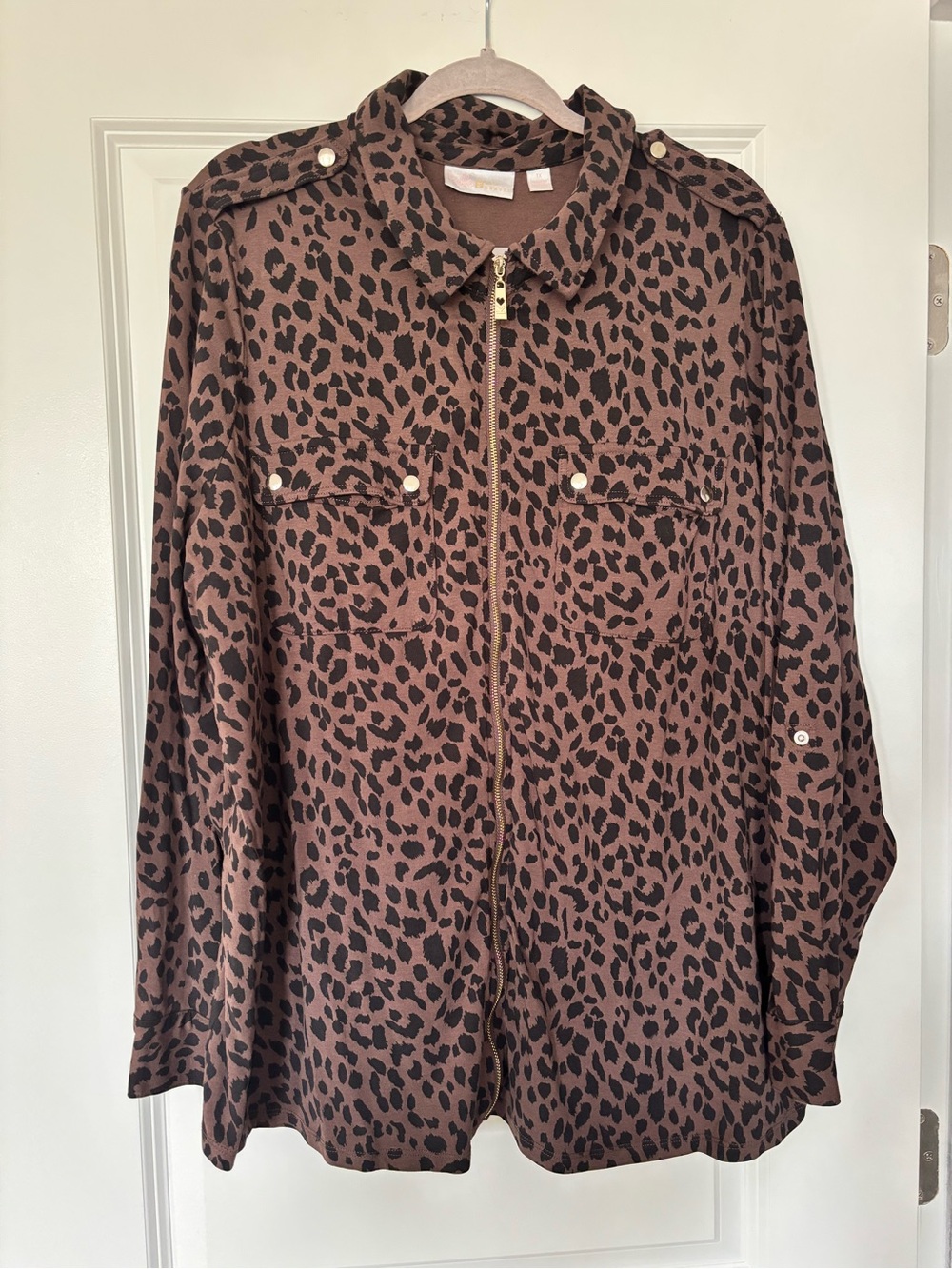 Belle by Kim Gravel Brown Leopard Print Utility Jacket